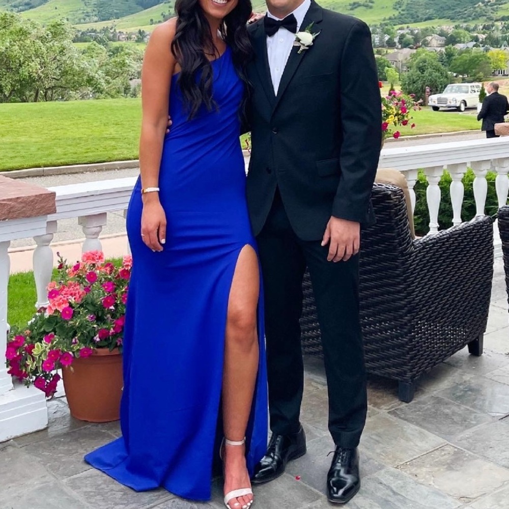 La Femme Vibrant Blue Evening Dress